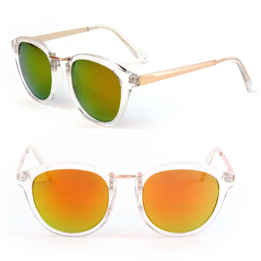 Retro Unisex Clear Frame Sunglasses Mirror UV400 Lens Round Glasses Image 2