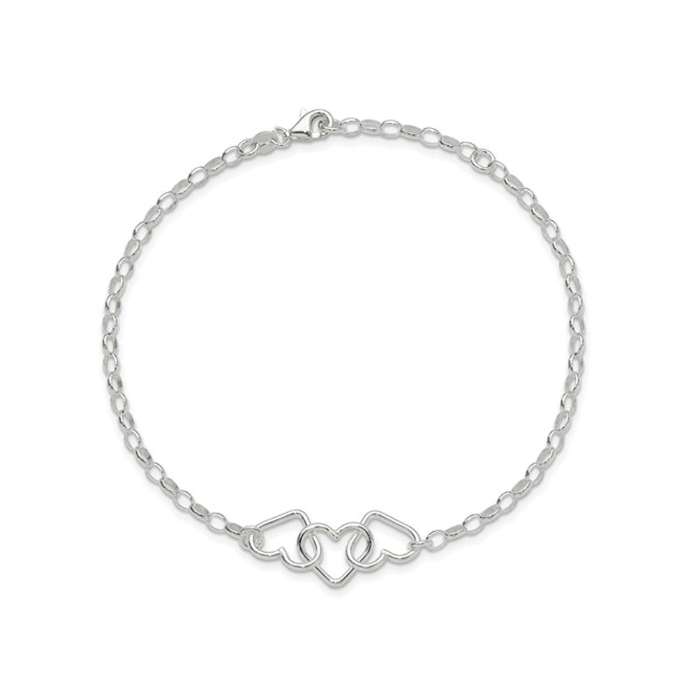 Sterling Silver Interlocking Heart Link Anklet (8 inches) Image 3