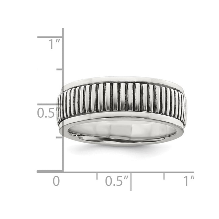 Mens Oxidized Patterned Sterling Silver Ring (8mm) Image 3