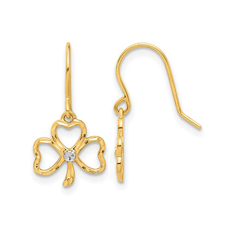 14K Yellow Gold Polished Clover Dangle Earrings Image 1