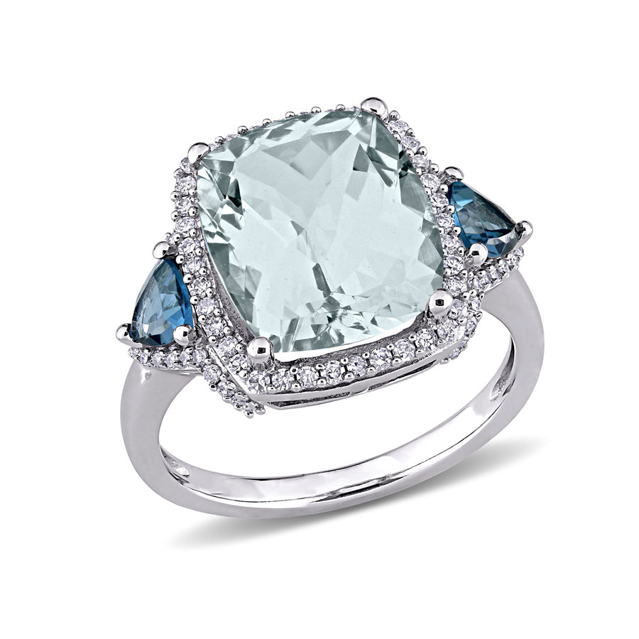 5.60 Carat (ctw) Aquamarine and London Blue Topaz Cocktail Ring in 14K White Gold with Diamonds (SI2-I1G-H) Image 1