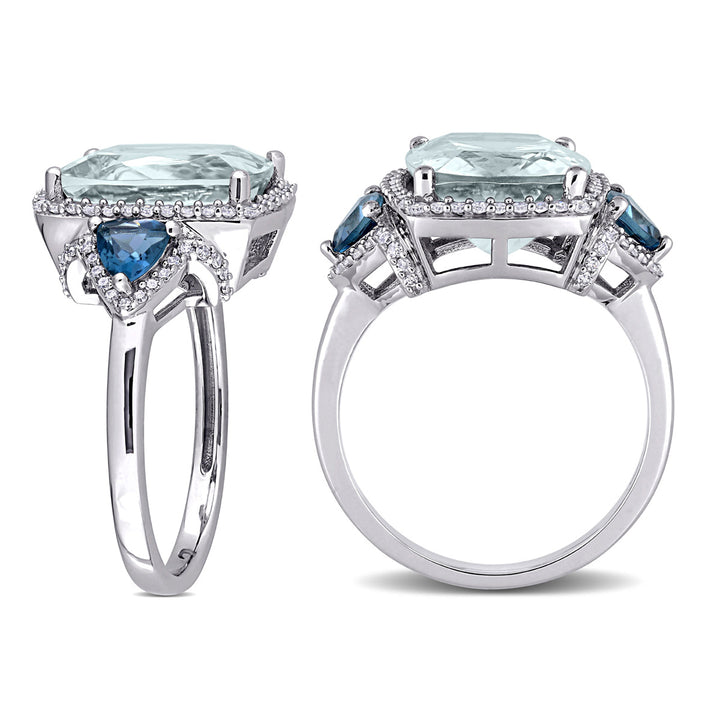 5.60 Carat (ctw) Aquamarine and London Blue Topaz Cocktail Ring in 14K White Gold with Diamonds (SI2-I1G-H) Image 4