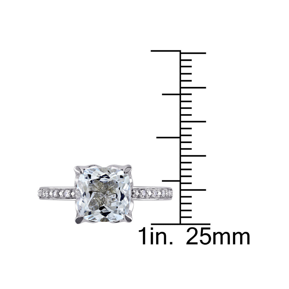 1.75 Carat (ctw) Aquamarine Cushion-Cut Ring in 10K White Gold with Diamonds Image 2