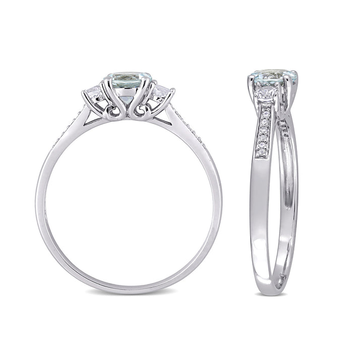 1.05 Carat (ctw) Aquamarine and Lab-Created White Sapphire Ring with Accent Diamonds in 10K White Gold Image 4