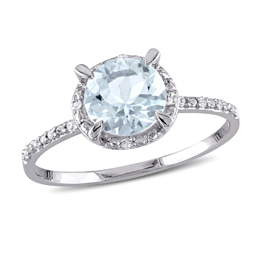 1.15 Carat (ctw) Aquamarine Ring with Diamonds in 10K White Gold Image 1