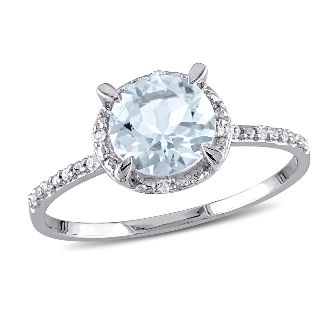 1.15 Carat (ctw) Aquamarine Ring with Diamonds in 10K White Gold Image 1