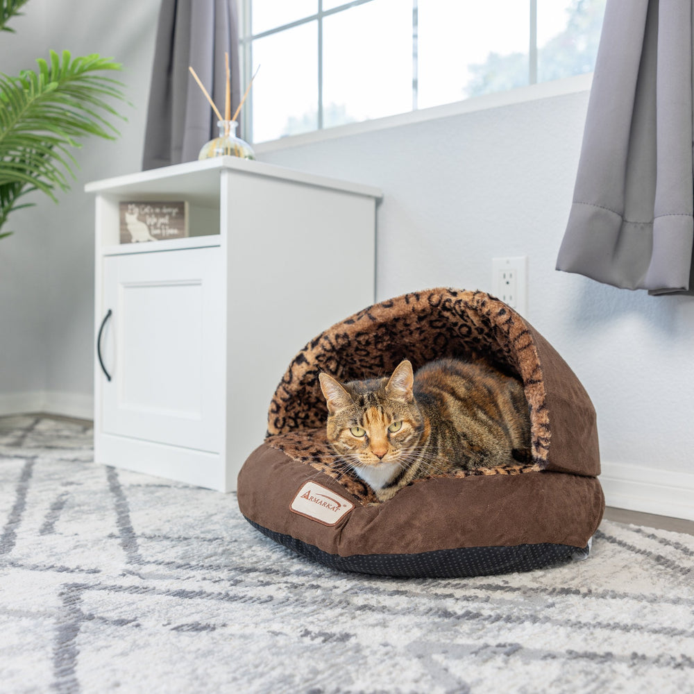 Armarkat Cuddle Cave Cat Bed For Cat Kitty Puppy Animals C31 Mocha and Leopard Image 2