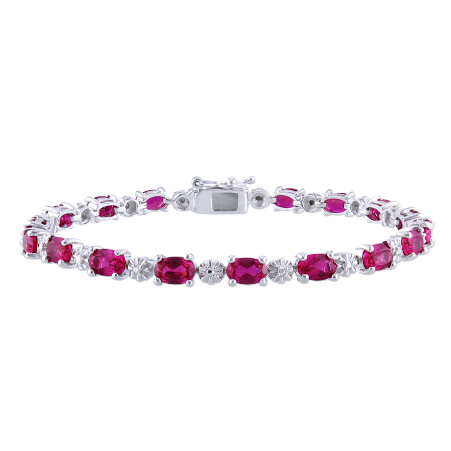 13.50 Carat (ctw) Lab-Created Ruby Bracelet with Diamonds in Sterling Silver Image 1