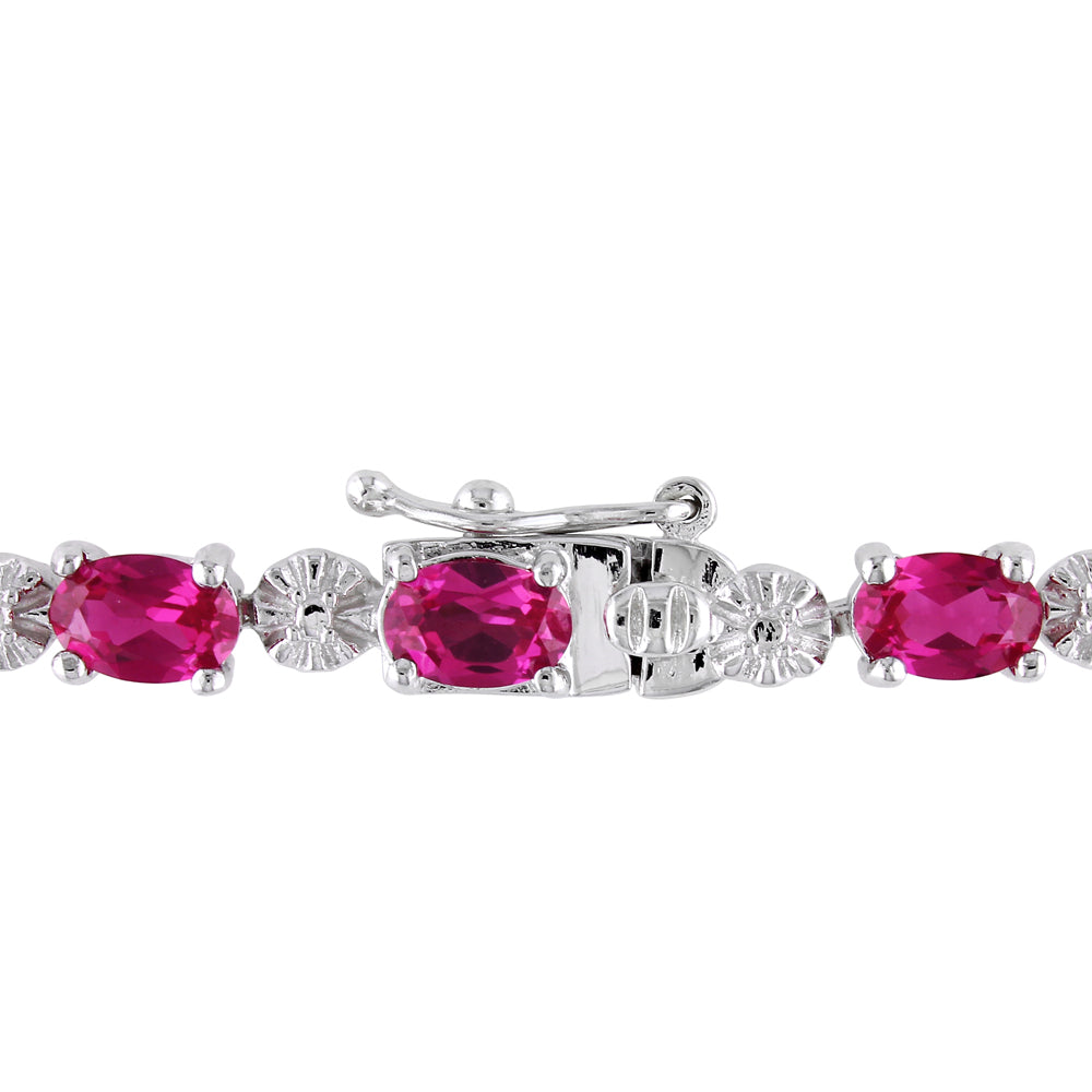 13.50 Carat (ctw) Lab-Created Ruby Bracelet with Diamonds in Sterling Silver Image 2
