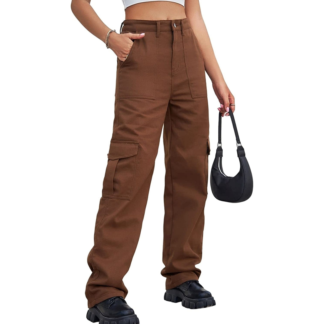High Waist Stretch Cargo Pants Women BaggyMultiple Pockets Relaxed Fit Straight Wide Leg Y2K Pant Image 6