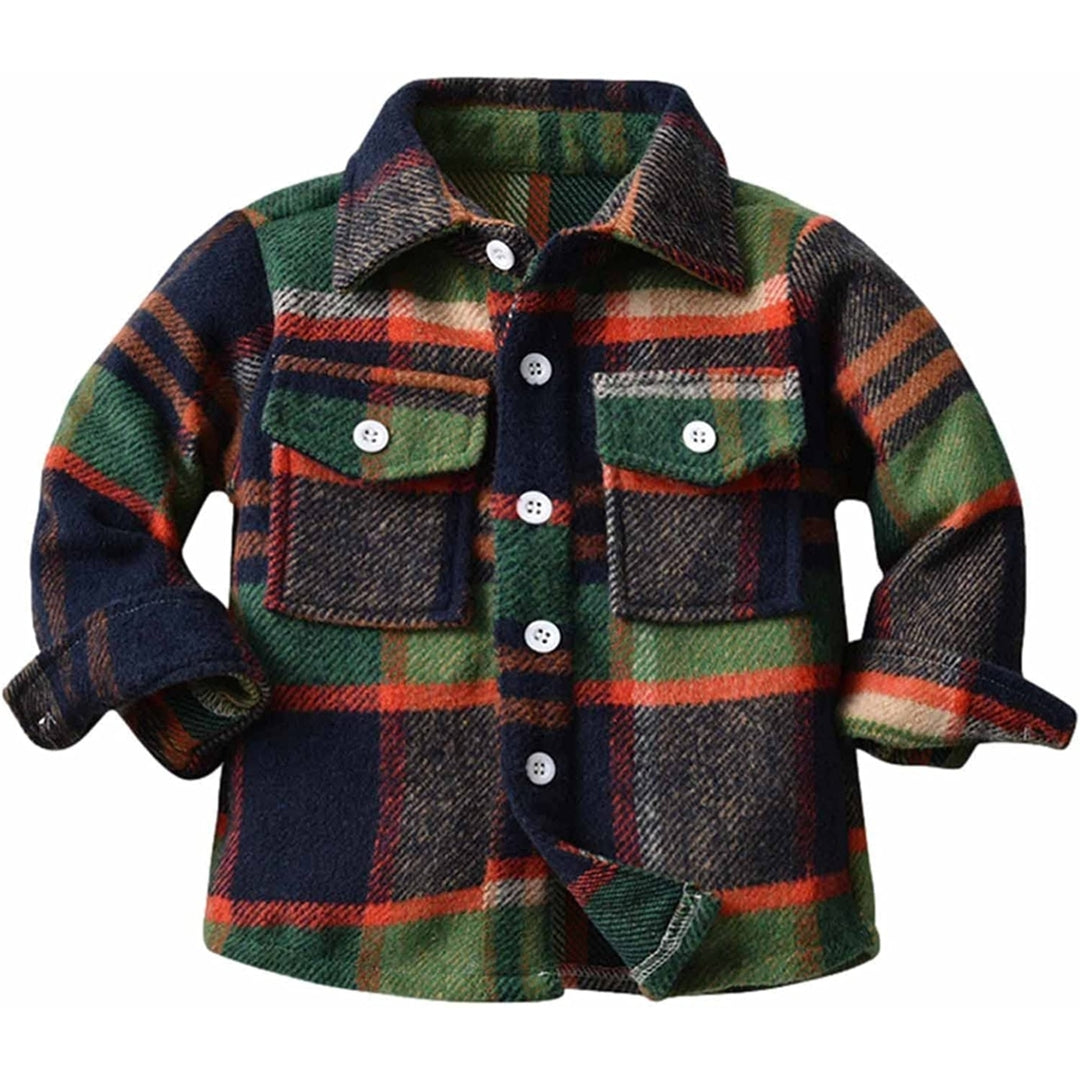 Kids Toddler Baby Boy Girl Shirt Jacket Plaid Long Sleeve Button Down Shacket Warm Shacket Coat with Pockets Image 3