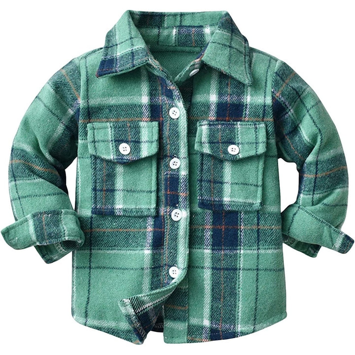 Kids Toddler Baby Boy Girl Shirt Jacket Plaid Long Sleeve Button Down Shacket Warm Shacket Coat with Pockets Image 1