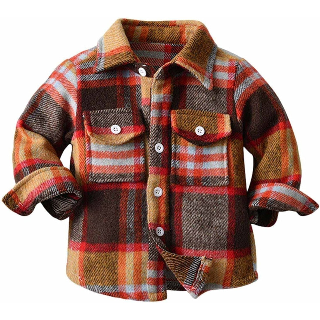 Kids Toddler Baby Boy Girl Shirt Jacket Plaid Long Sleeve Button Down Shacket Warm Shacket Coat with Pockets Image 1
