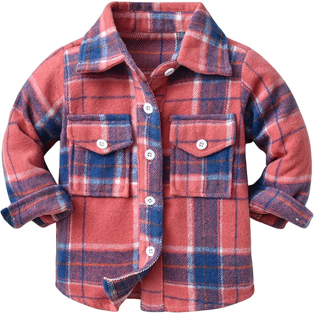 Kids Toddler Baby Boy Girl Shirt Jacket Plaid Long Sleeve Button Down Shacket Warm Shacket Coat with Pockets Image 6