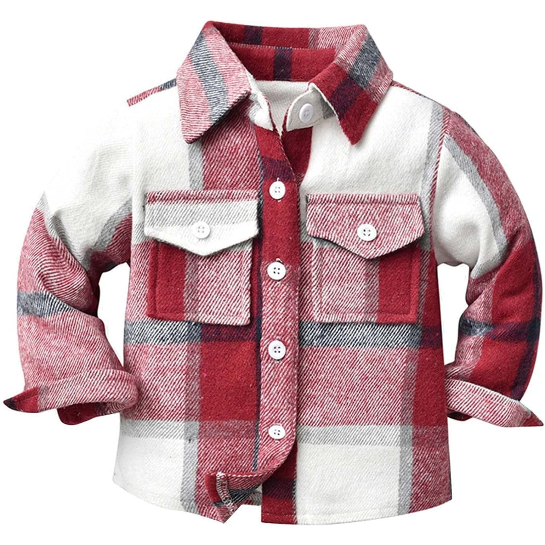 Kids Toddler Baby Boy Girl Shirt Jacket Plaid Long Sleeve Button Down Shacket Warm Shacket Coat with Pockets Image 7