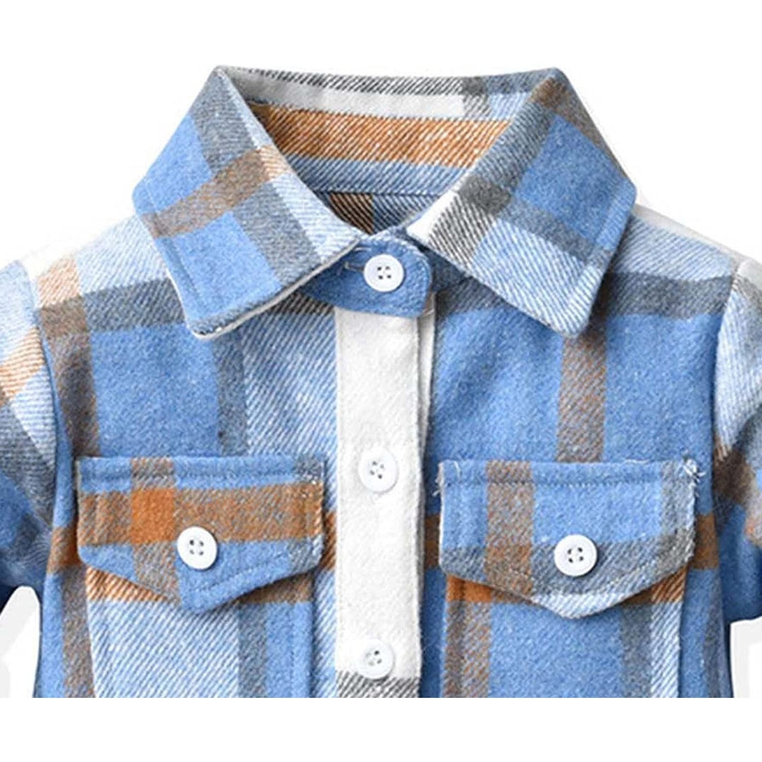 Kids Toddler Baby Boy Girl Shirt Jacket Plaid Long Sleeve Button Down Shacket Warm Shacket Coat with Pockets Image 9