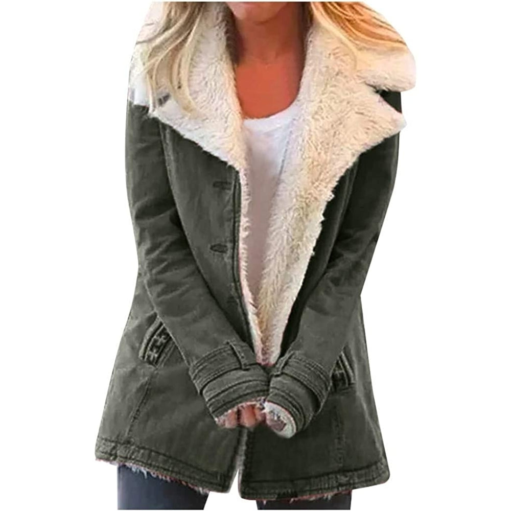 2022 Winter Warm Coats for Women Thicken Fuzzy Fleece Jacket Composite Plush Button Lapel Hooded Flannel Sherpa Cardigan Image 2