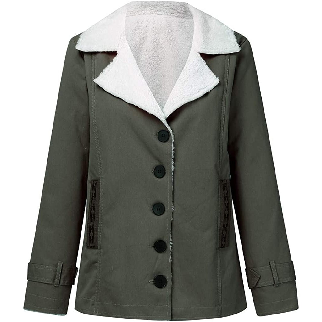 2022 Winter Warm Coats for Women Thicken Fuzzy Fleece Jacket Composite Plush Button Lapel Hooded Flannel Sherpa Cardigan Image 4