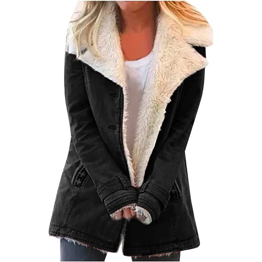 2022 Winter Warm Coats for Women Thicken Fuzzy Fleece Jacket Composite Plush Button Lapel Hooded Flannel Sherpa Cardigan Image 6