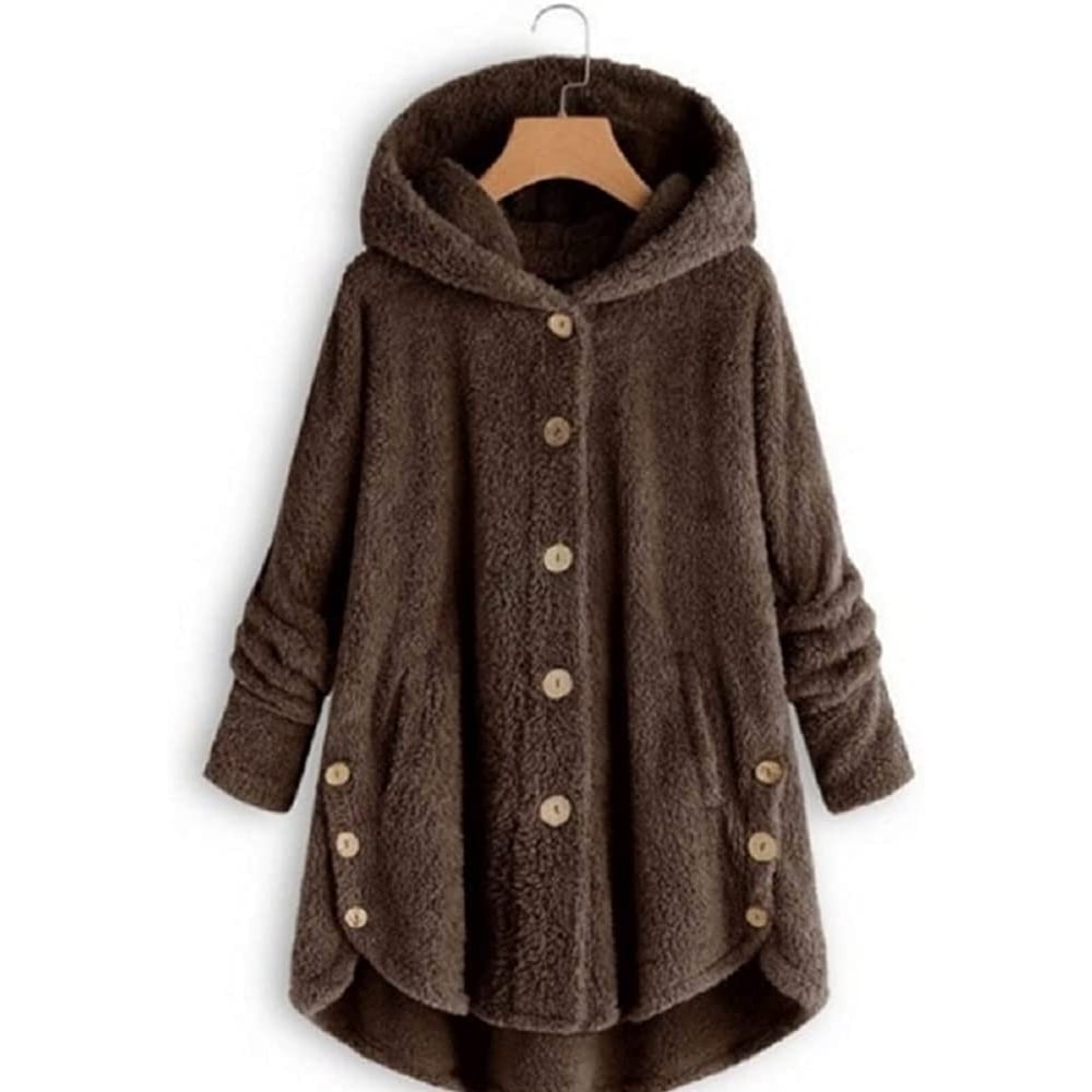 Womens Coat Hooded Solid Color Loose Sweater Winter Fashion Casual Plush Top Image 1