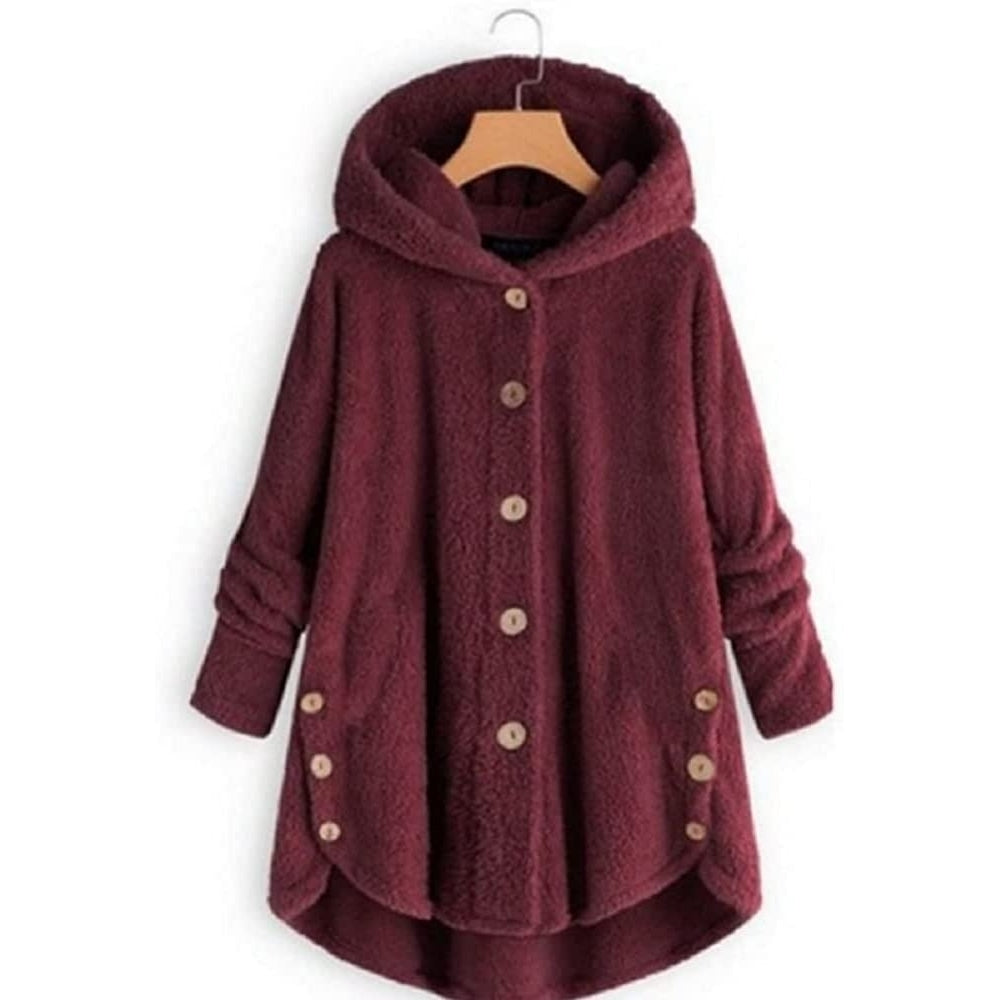 Womens Coat Hooded Solid Color Loose Sweater Winter Fashion Casual Plush Top Image 3