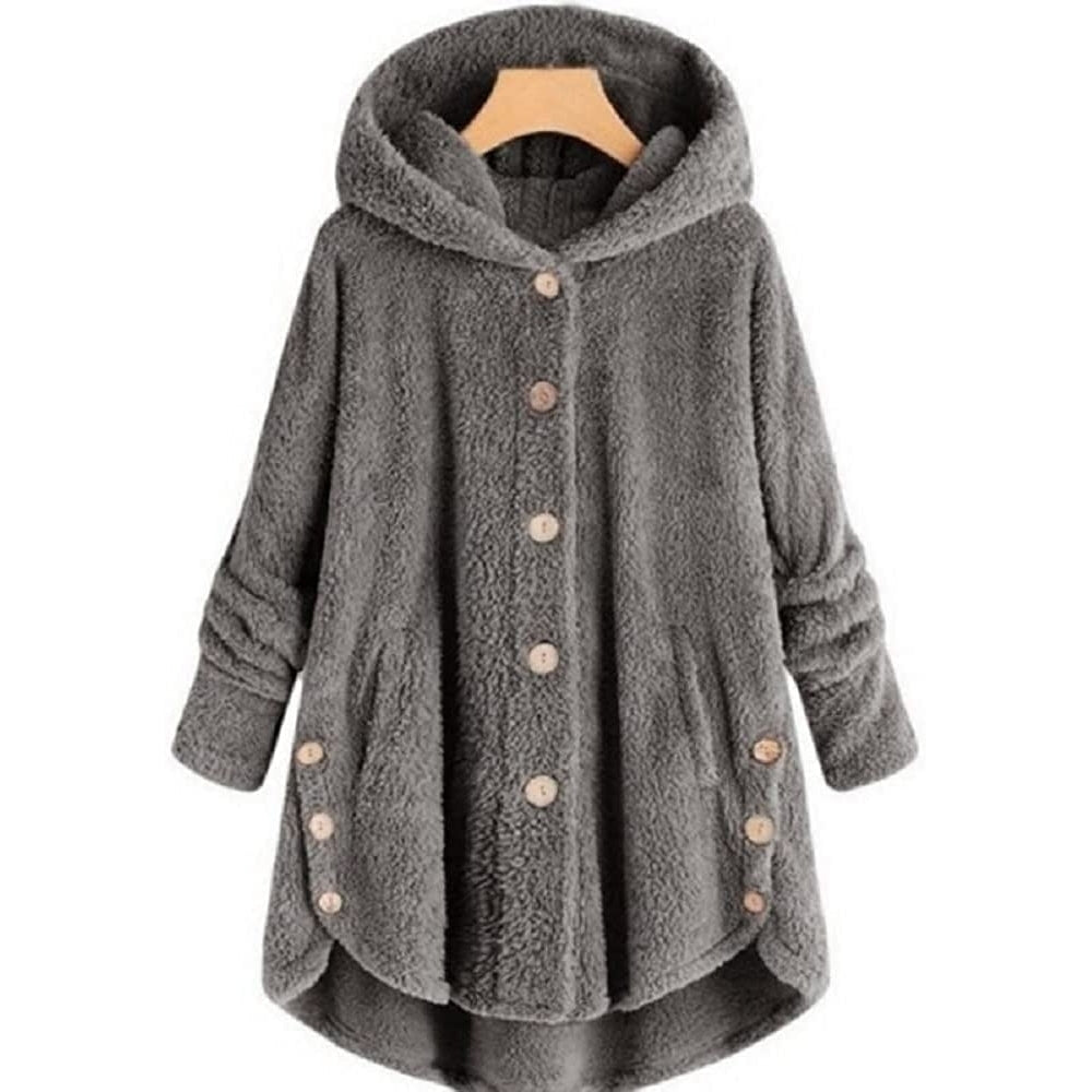 Womens Coat Hooded Solid Color Loose Sweater Winter Fashion Casual Plush Top Image 4