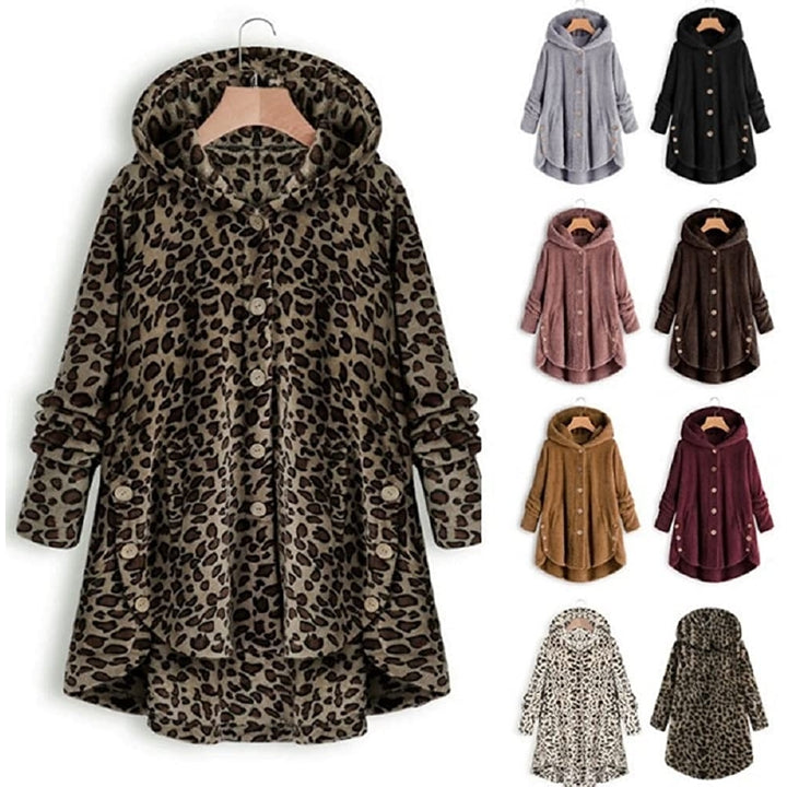 Womens Coat Hooded Solid Color Loose Sweater Winter Fashion Casual Plush Top Image 4