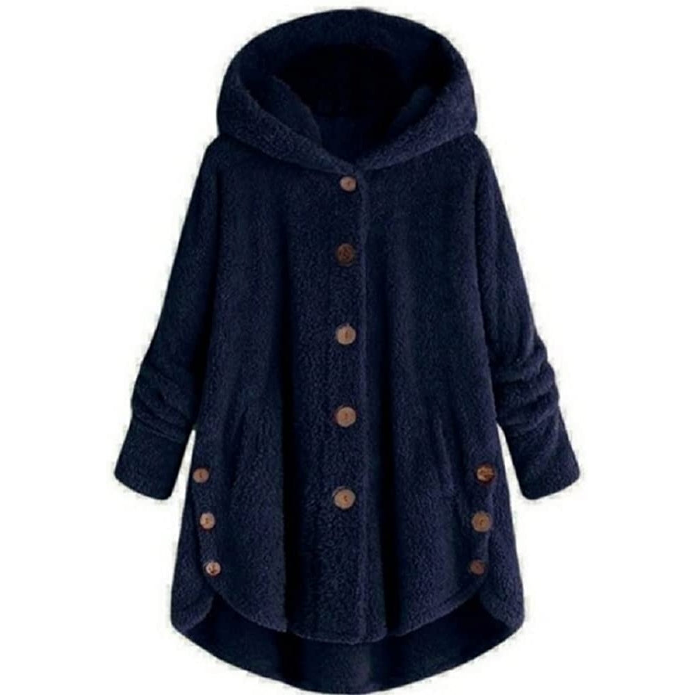 Womens Coat Hooded Solid Color Loose Sweater Winter Fashion Casual Plush Top Image 7