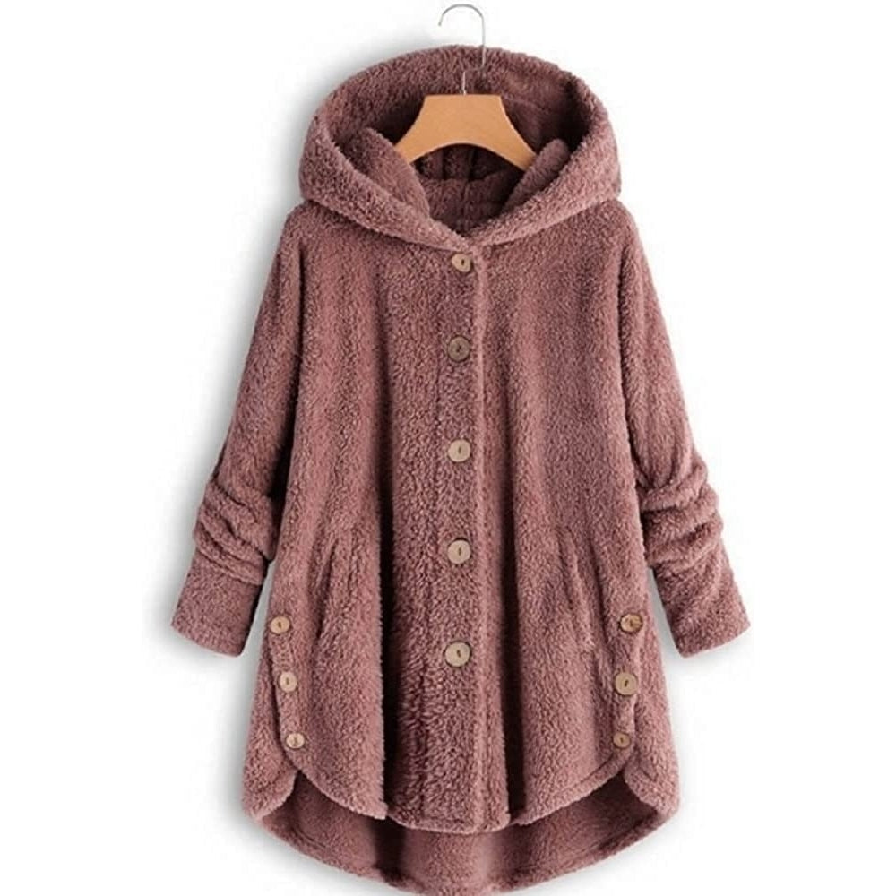 Womens Coat Hooded Solid Color Loose Sweater Winter Fashion Casual Plush Top Image 8