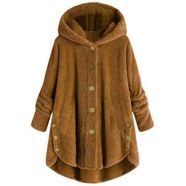 Womens Coat Hooded Solid Color Loose Sweater Winter Fashion Casual Plush Top Image 9