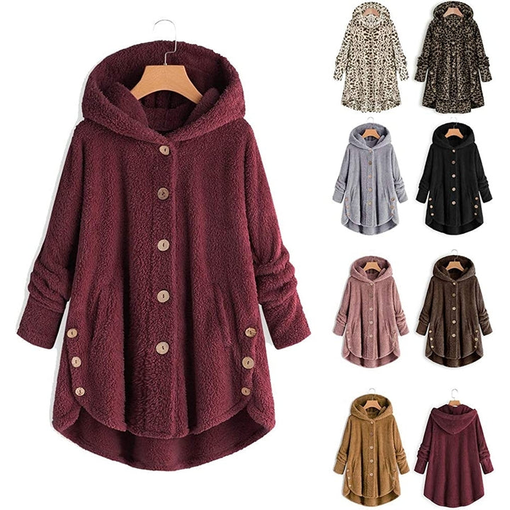 Womens Coat Hooded Solid Color Loose Sweater Winter Fashion Casual Plush Top Image 10
