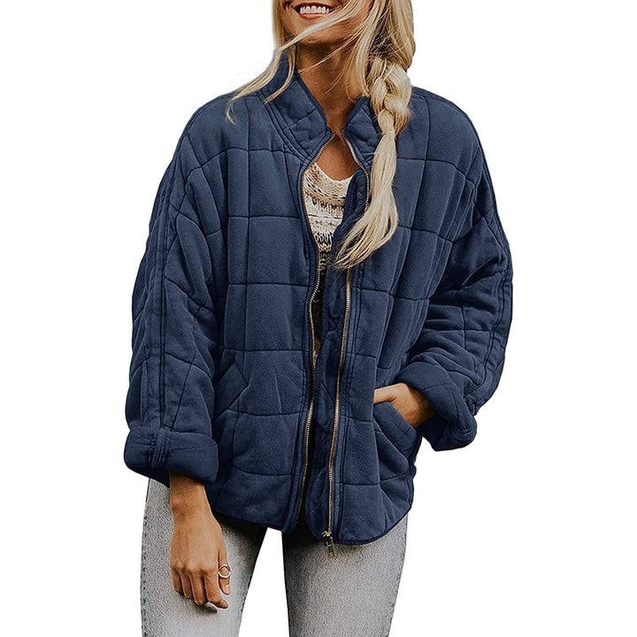 Womens Causal Lightweight Quilted Jackets Long Sleeve Oversized Warm Winter Zip Up Coat with Pockets Image 11