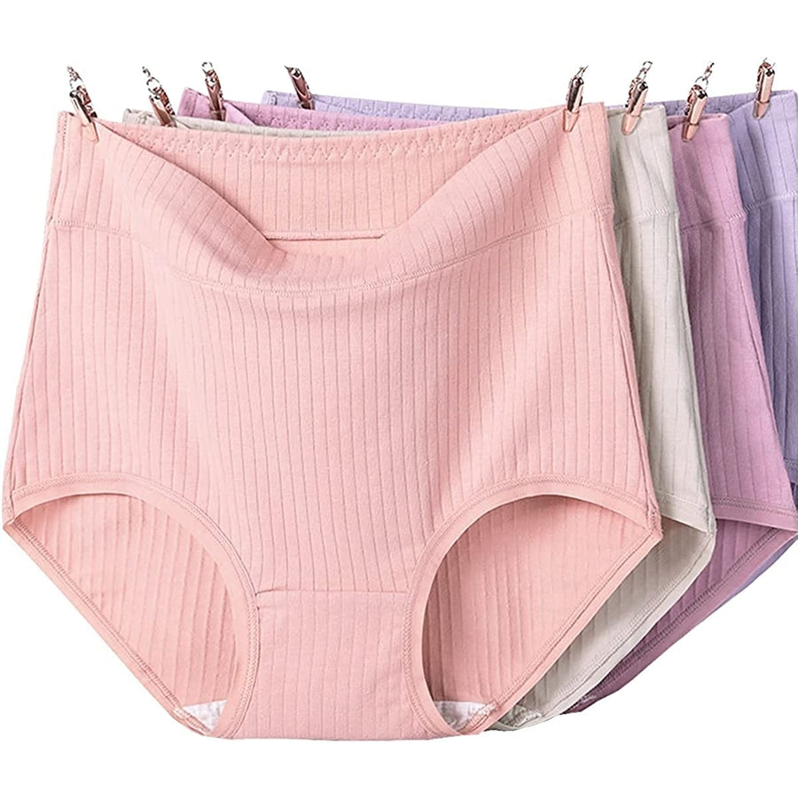 Womens High Waisted Cotton Underwear Ladies Soft Full Briefs Panties 4 Pack Image 1