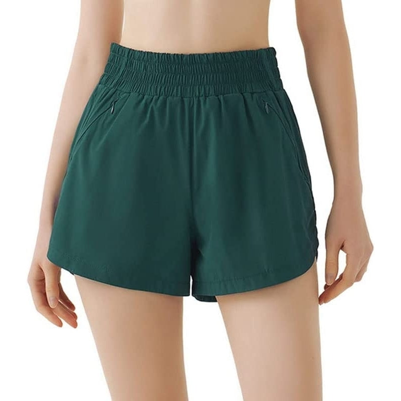 Womens Running Shorts Elastic High Waisted Shorts Quick Dry Athletic Gym Track Workout Shorts Zip Pocket Image 1