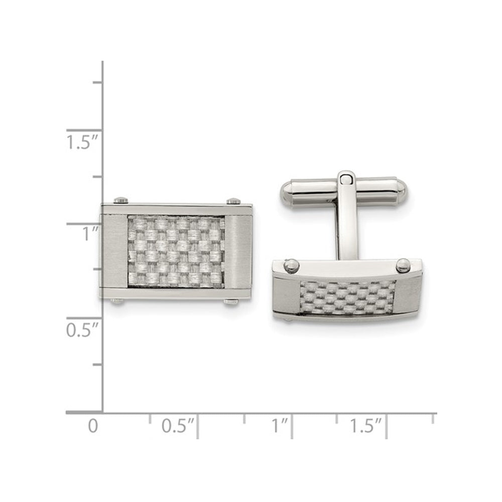 Mens Chisel Stainless Steel Grey Carbon Fiber Rectangle Cuff Links Image 2