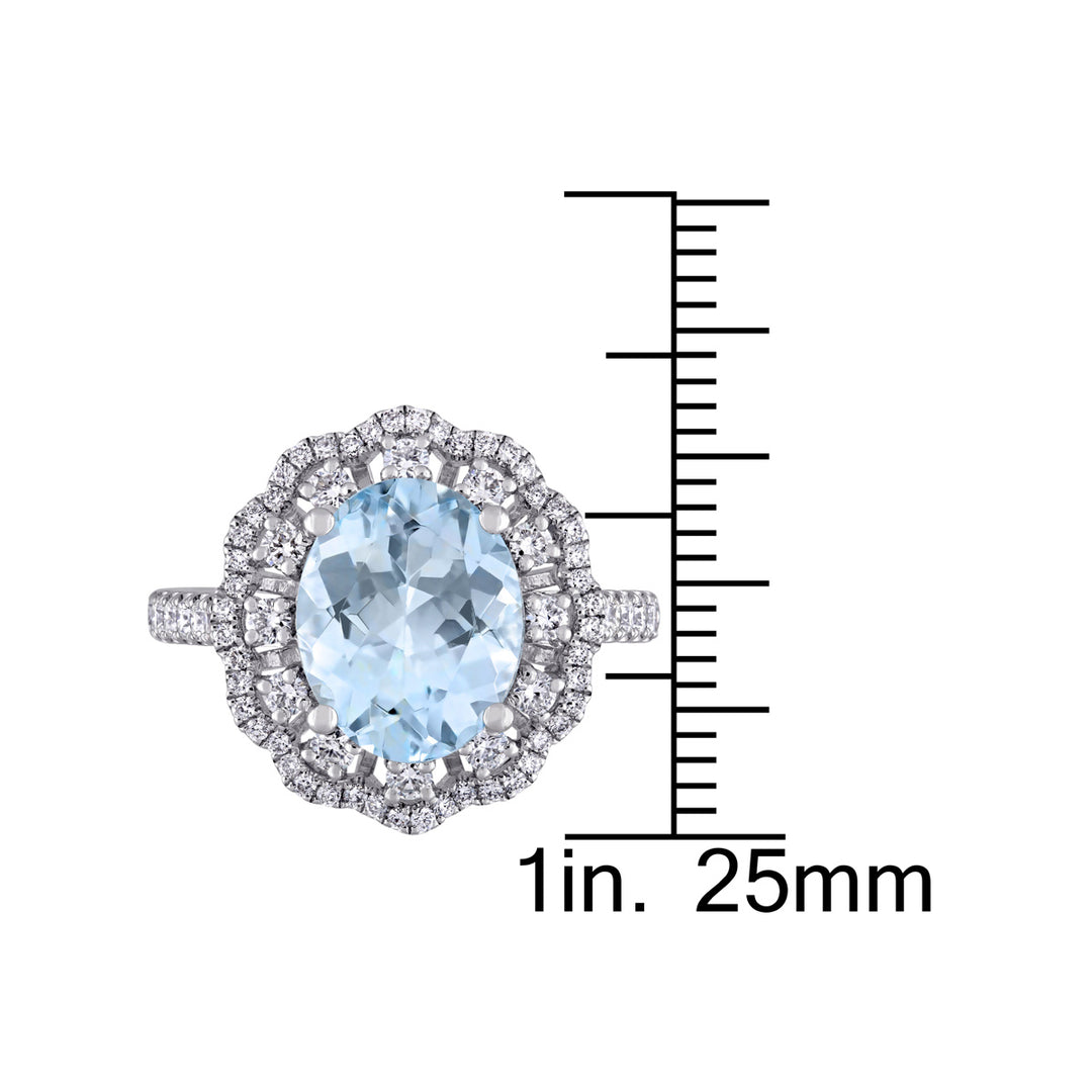 2.77 Carat (ctw) Aquamarine Halo Cocktail Ring with Diamonds 3/4 Carat (ctw) in 14K White Gold Image 4