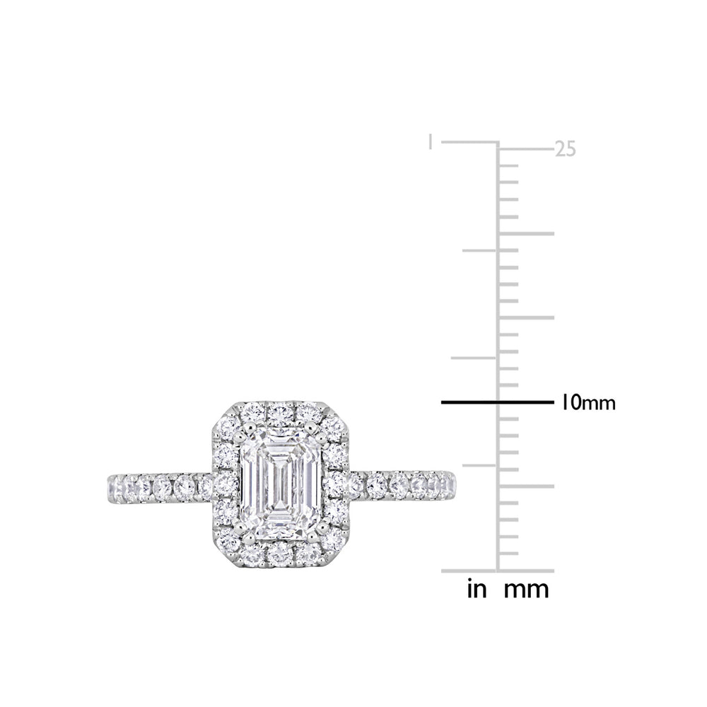 1.60 Carat (ctw VS2-Si1K-L-M) Diamond Emerald-Cut Halo Engagement Ring in 14k White Gold Image 2