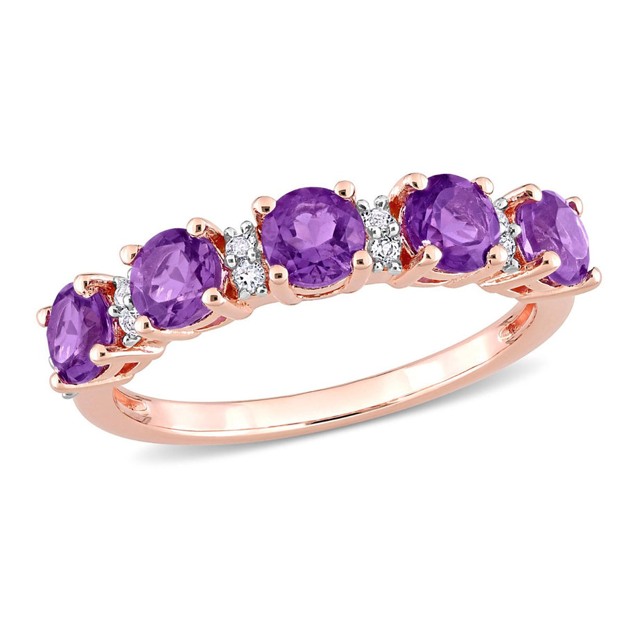1.57 Carat (ctw) African Amethyst Five-Stone Ring with Rose Plated Sterling Silver Image 1