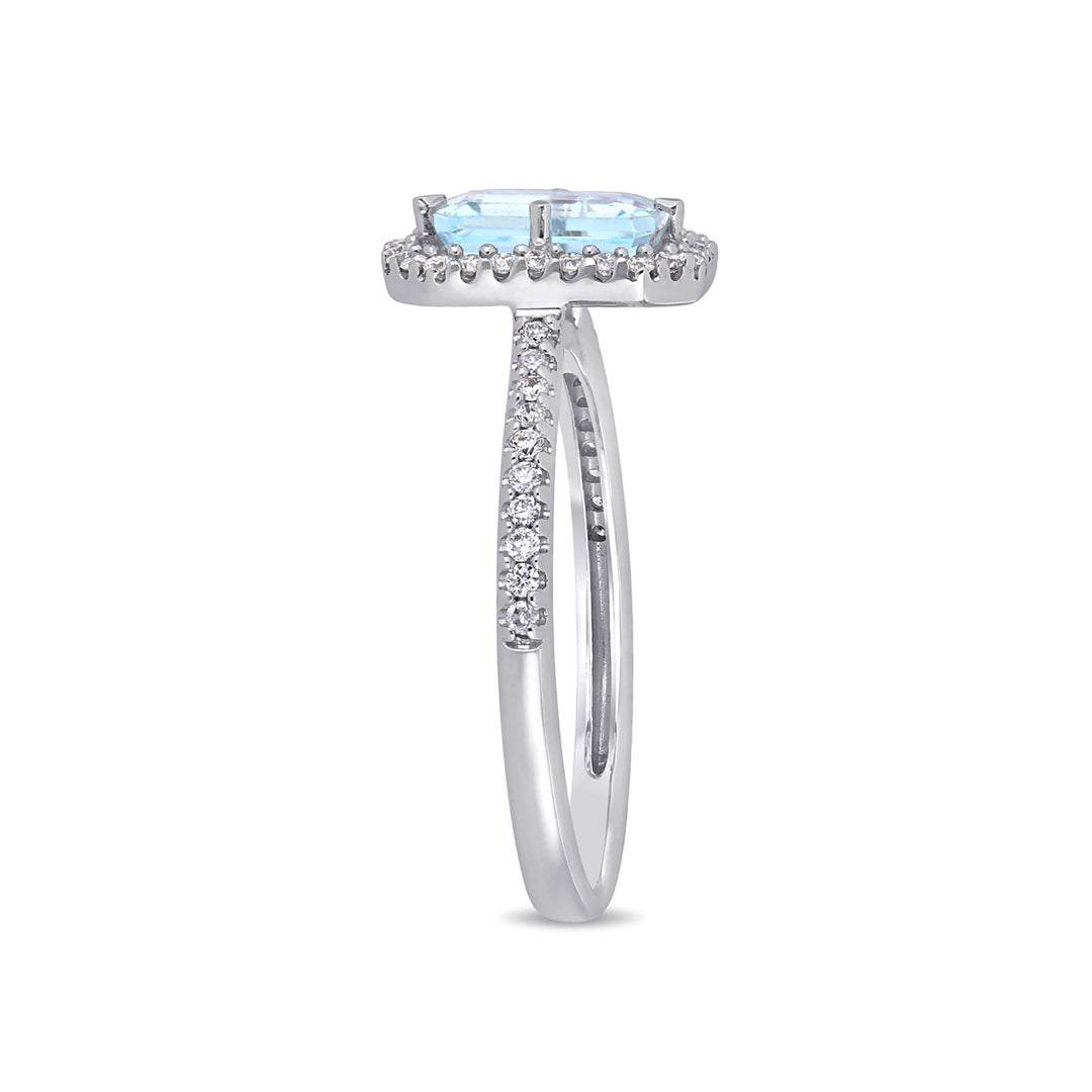 9/10 Carat (ctw) Aquamarine Halo Ring with Diamonds in 14K White Gold Image 4