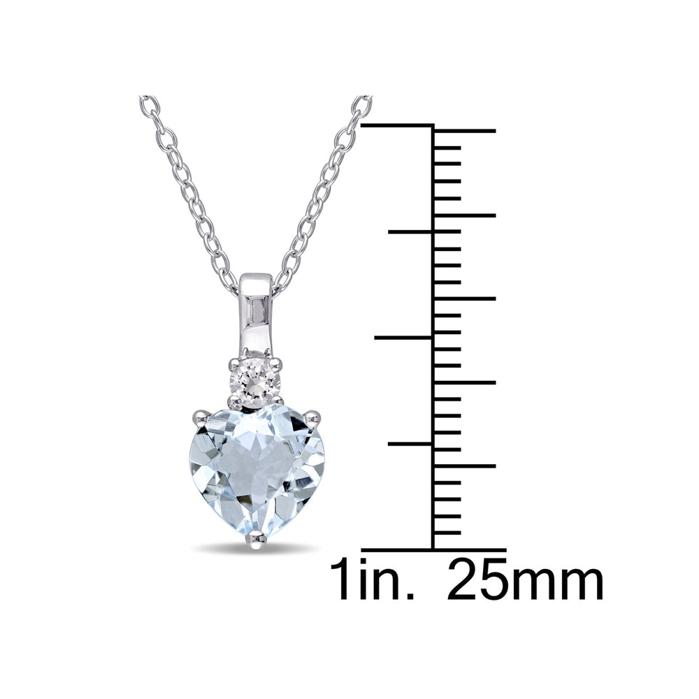 1.50 Carat (ctw) Aquamarine Heart Solitaire Pendant Necklace in Sterling Silver with Chain and Lab-Created White Image 2