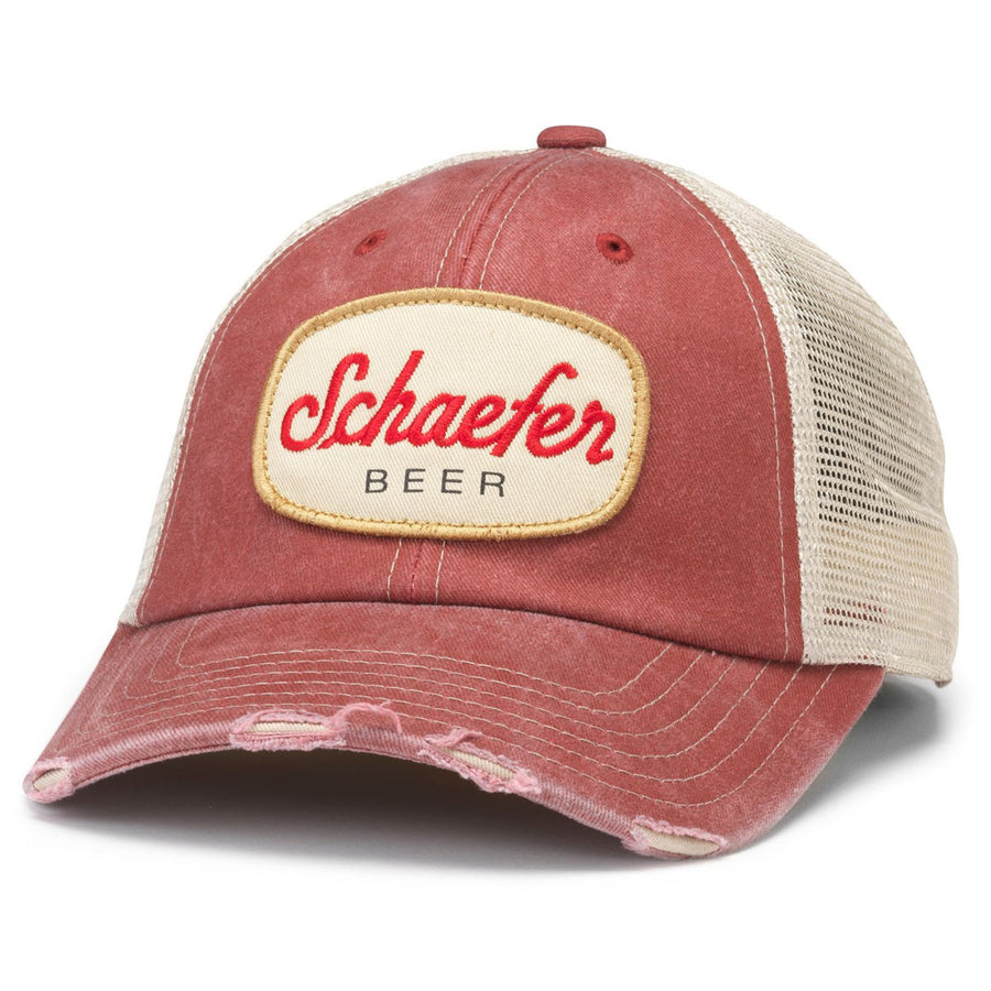 Schaefer Beer Logo Red Colorway Rounded Bill Adjustable Trucker Hat Image 1