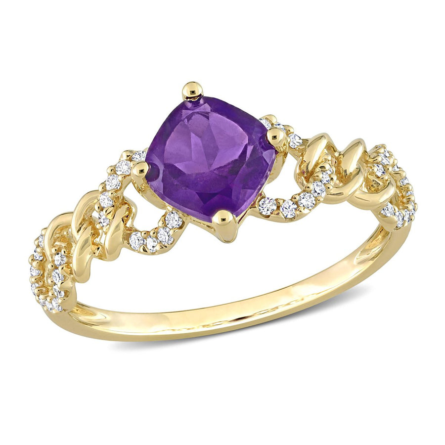 4/5 Carat (ctw) African Amethyst Cushion-Cut Link Ring in 10K Yellow Gold with Diamonds Image 1