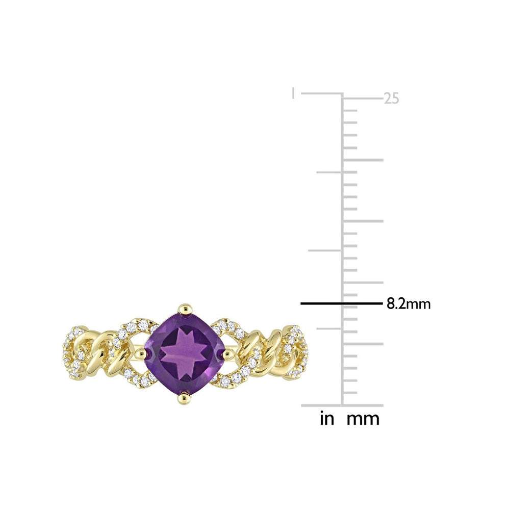 4/5 Carat (ctw) African Amethyst Cushion-Cut Link Ring in 10K Yellow Gold with Diamonds Image 2