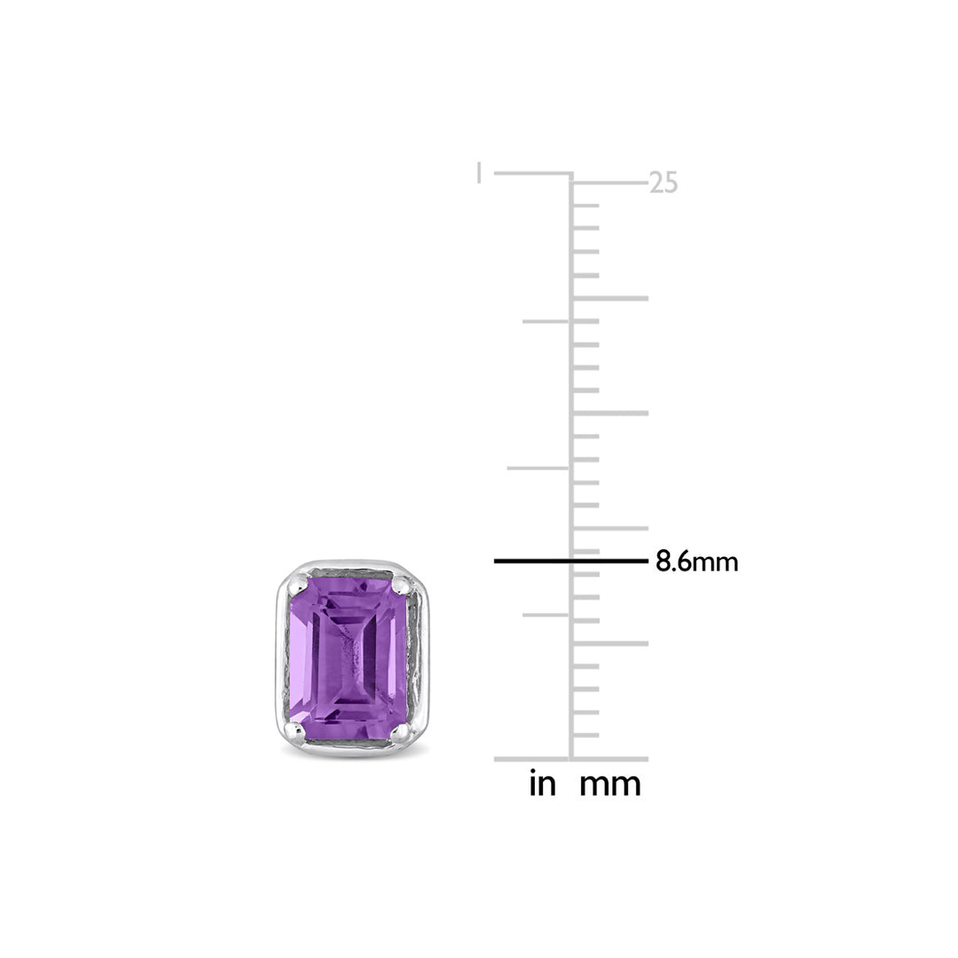 2.00 Carat (ctw) Amethyst Emerald-Cut Solitaire Earrings in Sterling Silver Image 3