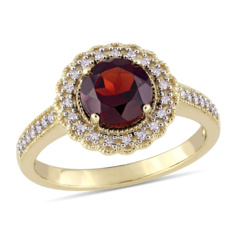 1.60 Carat (ctw) Solitaire Garnet Ring in Yellow Plated Silver with Accent Diamonds Image 1