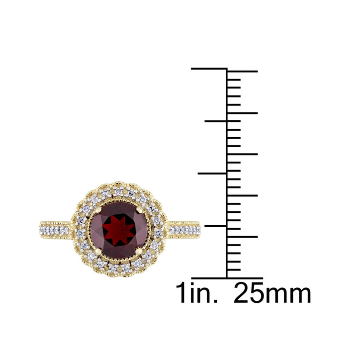 1.60 Carat (ctw) Solitaire Garnet Ring in Yellow Plated Silver with Accent Diamonds Image 3