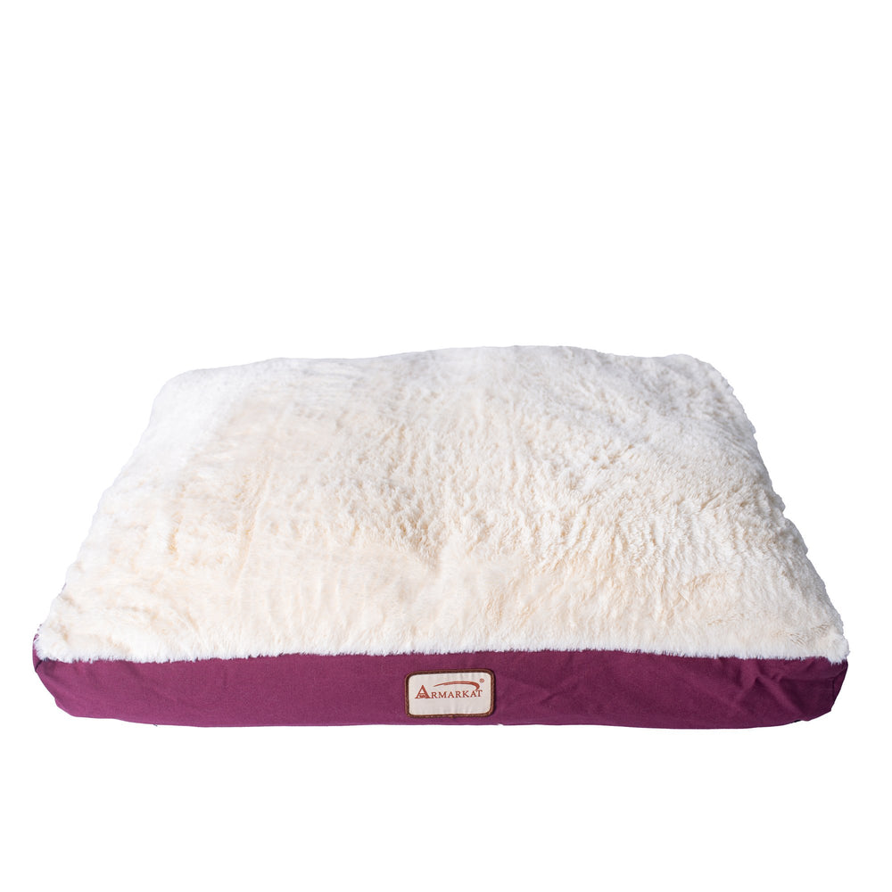 Armarkat Model M02 Large Size Pet Bed Mat with Poly Fill Cushion in Ivory and Burgundy Image 2