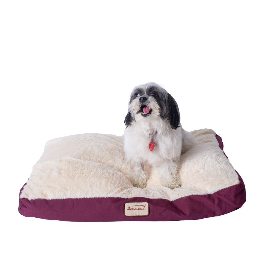 Armarkat Model M02 Medium Pet Bed Mat with Poly Fill Cushion in Burgundy and Ivory Image 1