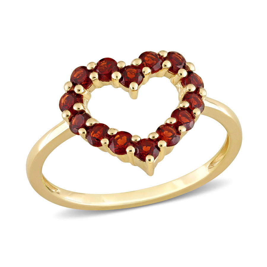 4/5 Carat (ctw) Garnet Heart Promise Ring in 10K Yellow Gold Image 1