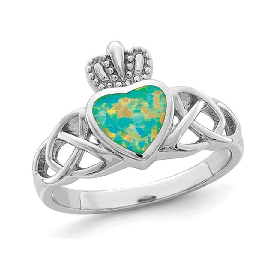 Lab-Created Opal Heart Celtic Knot Ring in Sterling Silver Image 1
